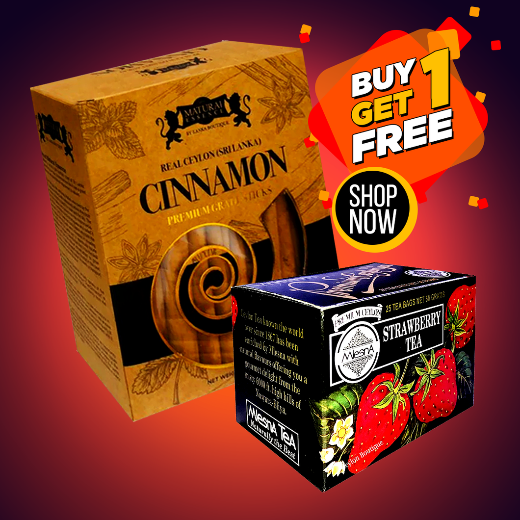 Maturai Essence Premium Ceylon True Cinnamon 5 Inch Sticks 500g with Mlesna Strawberry Tea Bags Pack