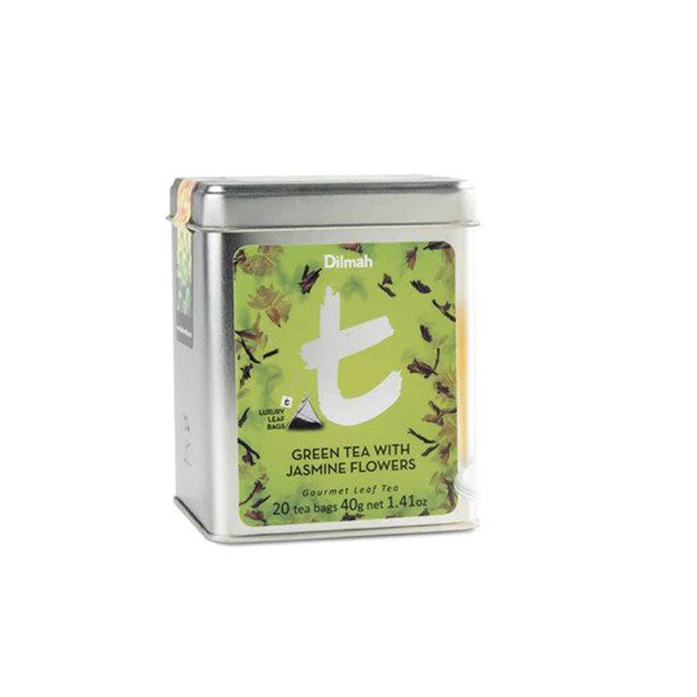 Dilmah - t-Series Green Tea with Jasmine Flowers Tin Caddy - Ceylon Tea - 20 Luxury Tea Bags 40g