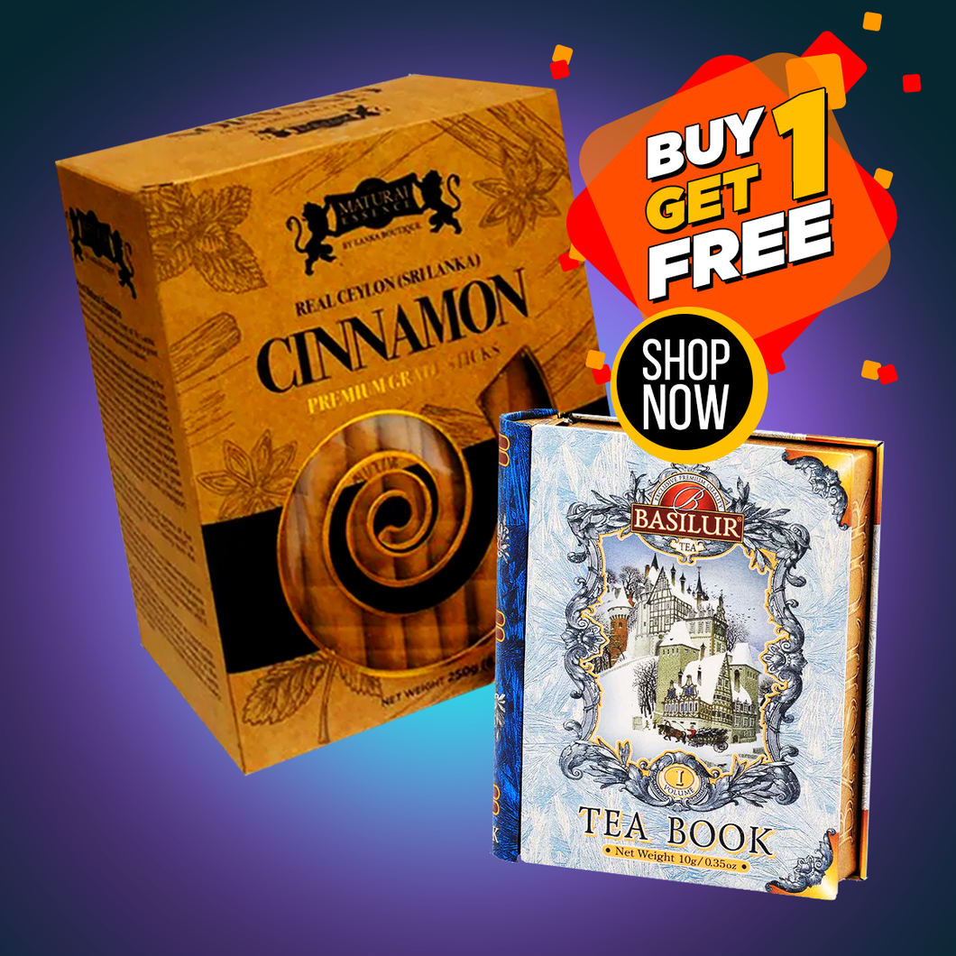 Maturai Essence Premium Ceylon True Cinnamon 5 Inch Sticks 500g with basilur Mini Tea Book Volume 1 Luxury Tea Bags Limited Edition