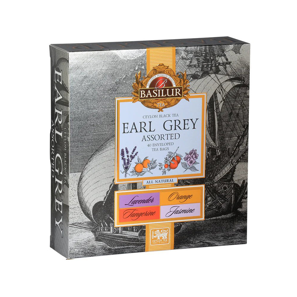 Basilur - Earl Grey Collection Assorted (4 Ceylon Tea Varieties) - Assorted Gift Pack- 40 Tea Bags